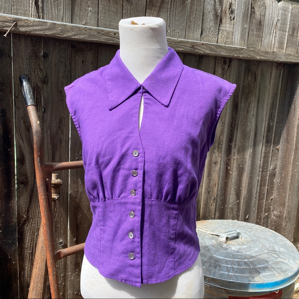 1970s Vintage Banjo Purple Western Tank Top Blouse